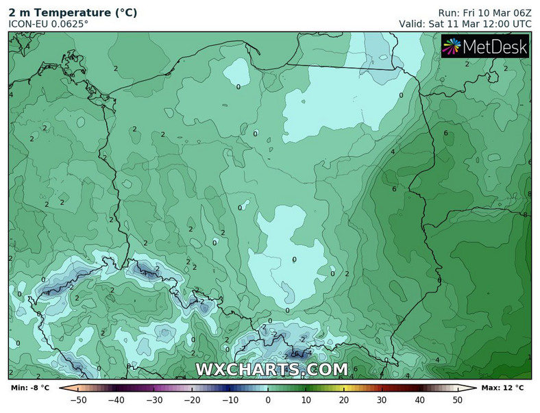 W strefie opadów temperatura nie przekroczy 0 st. C