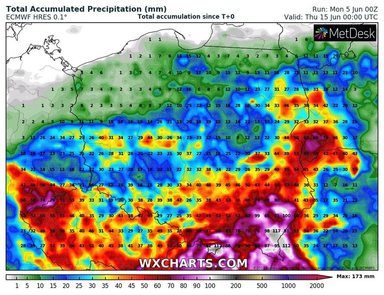 Na południowym wschodzie może spaść ponad 100 mm deszczu