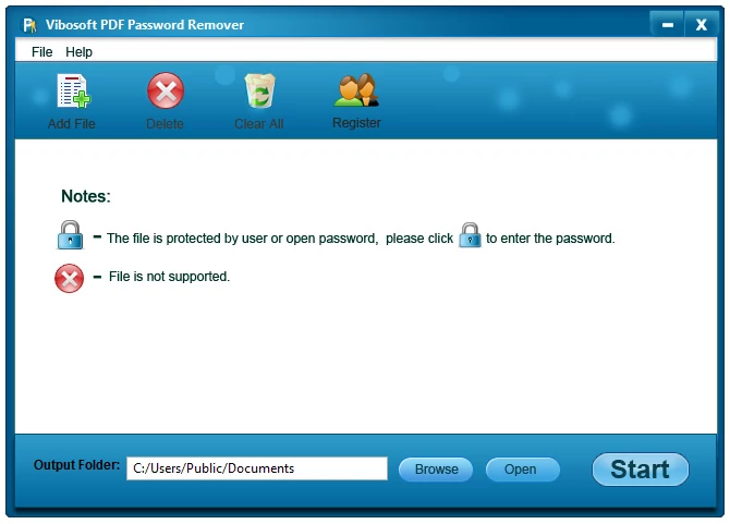 Główne okno programu do usuwania haseł z PDF - Vibosoft PDF Password Remover