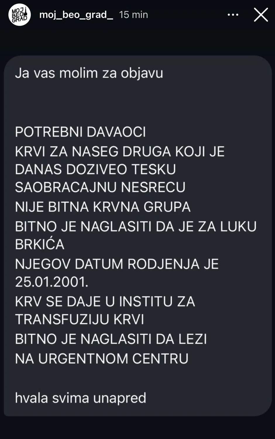 apel Luki za krv