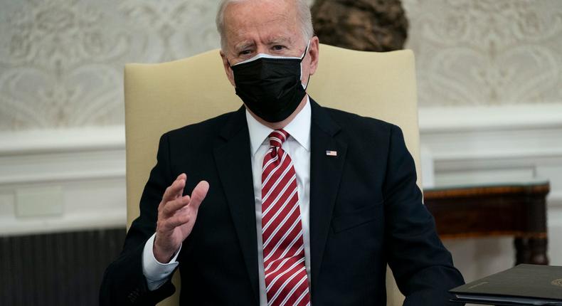 President Joe Biden at a meeting with labor leaders in the Oval Office on February 17.
