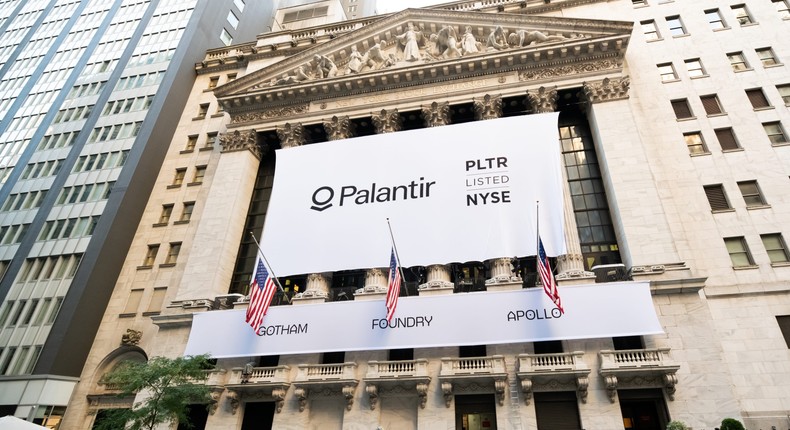 Palantir logo on New York Stock Exchange.