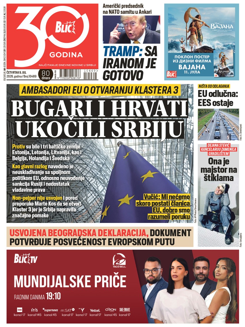 Blic naslovna strana za 9.7
