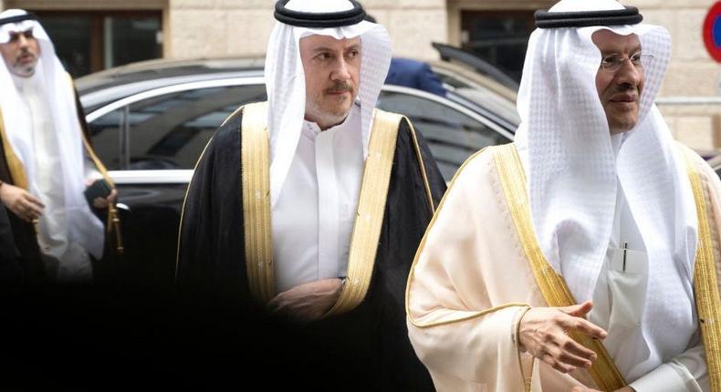 Saudi Minister of Energy Prince Abdulaziz bin Salman al-Saud (R) arrives for the 35th OPEC and non-OPEC ministerial meeting in Vienna, Austria, on June 4, 2023.JOE KLAMAR/AFP via Getty Images