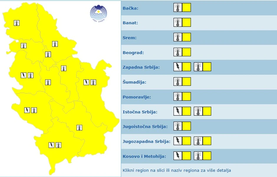 Meteoalarm za četvrtak