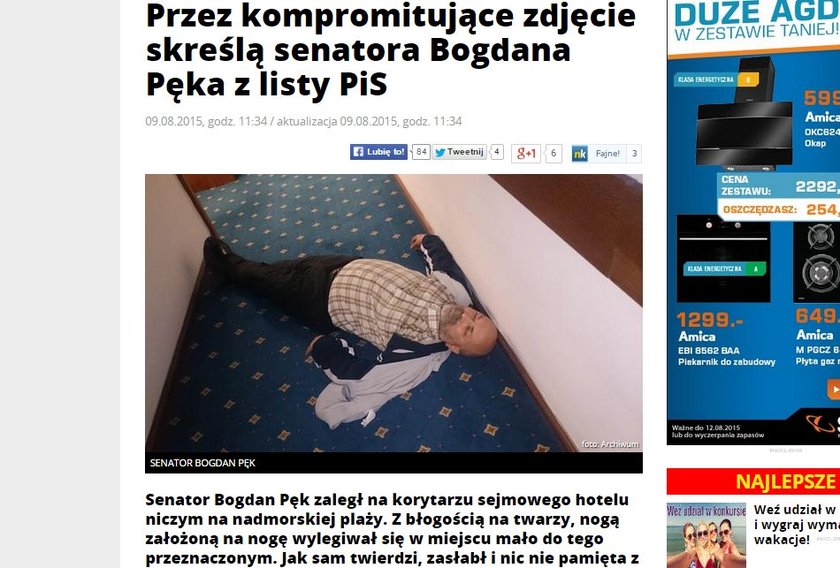 Zdjęcie, na którym Pęk leży kompletnie nieprzytomny, obiegło cały internet