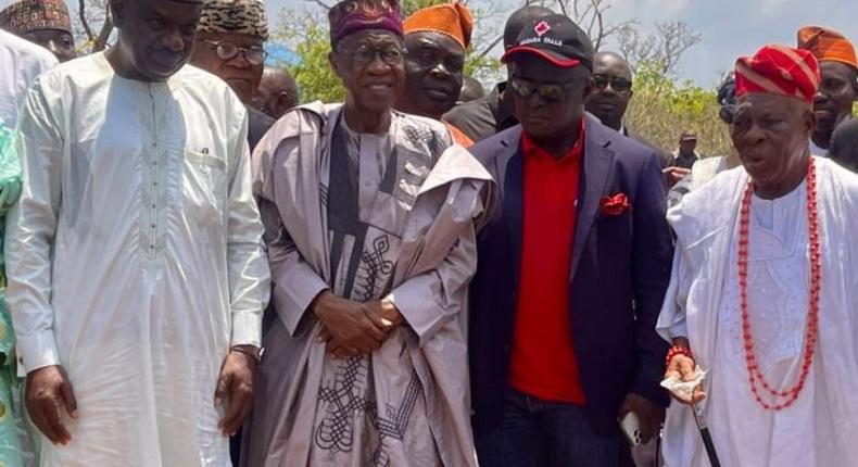 L-R: Managing Director, TCN, Dr Sule Abdulaziz, Minister of Information and Culture, Alhaji Lai Mohammed, Project Contractor, Mr Chris Ejike and Chief Gabriel Abioye of Aro Family in Oro town at the ground breaking.