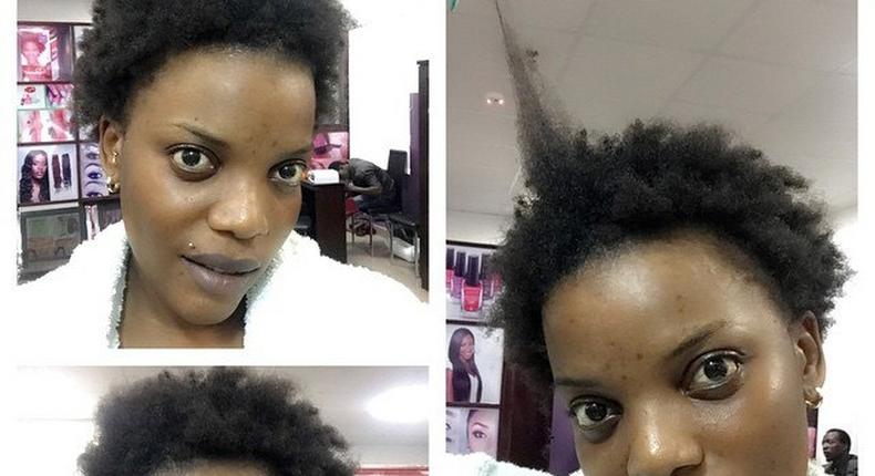 Nollywood actress, Empress Njamah, shares natural picture of herself while at the salon