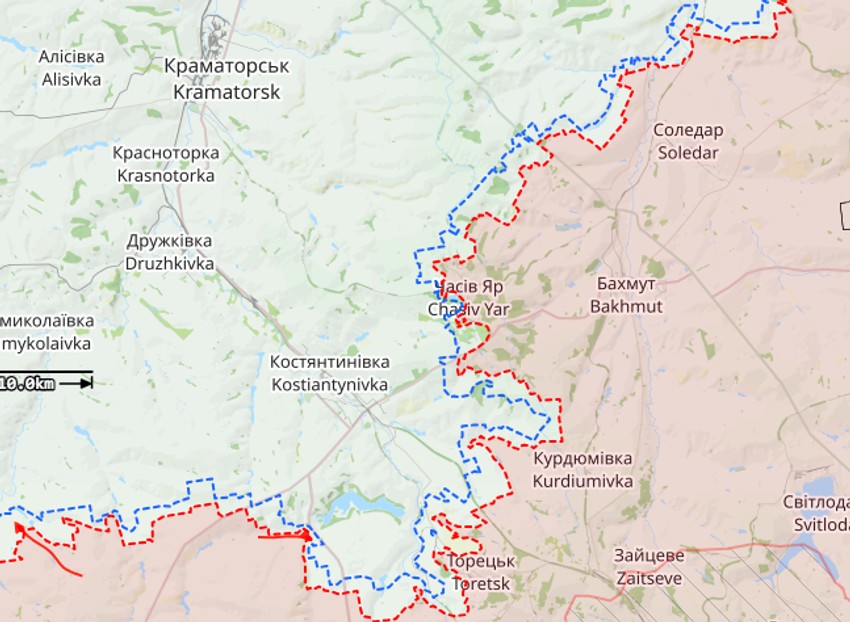 Mape pokazuju da je Časiv Jar većinski pod ruskom kontrolom