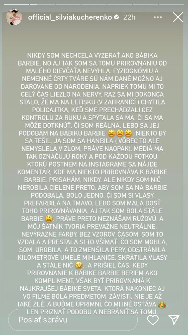 Prirovnávaniu k Barbie sa chcela vyhnúť.