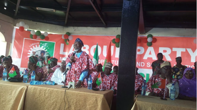 Alhaji Lamidi Apapa, acting National Chairman of LP addressing party faithful at the inauguration ceremony of the Caretaker State Working Committee in Lagos on Saturday. [NAN]