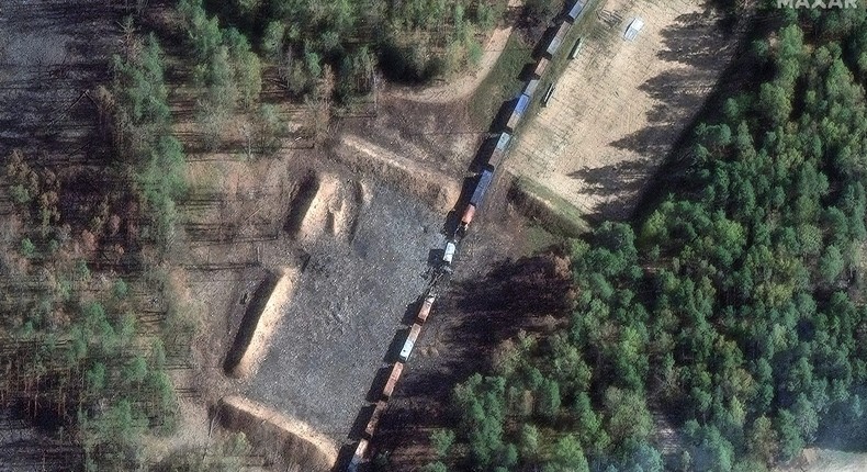 Destroyed ammunition and damaged rail cars in Toropets on September 22.Satellite image 2024 Maxar Technologies.