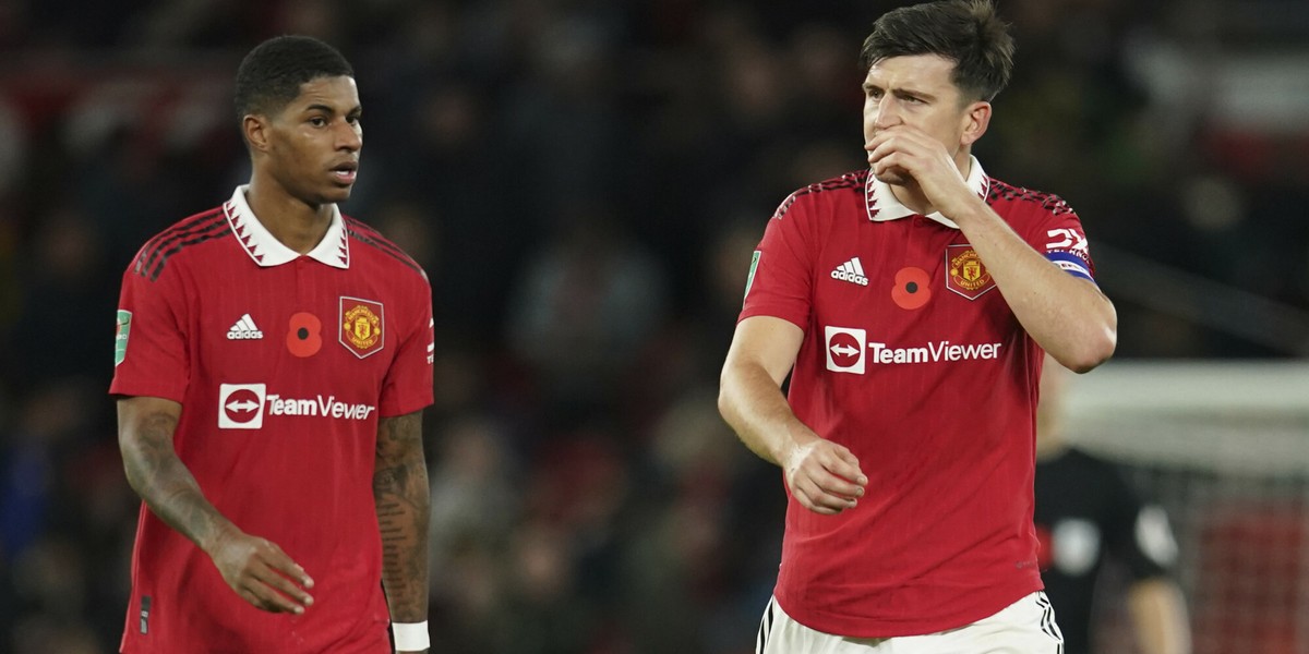 Zawodnicy Manchesteru United, którzy obecnie są na mundialu w Katarze - Marcus Rashford oraz Harry Maguire.