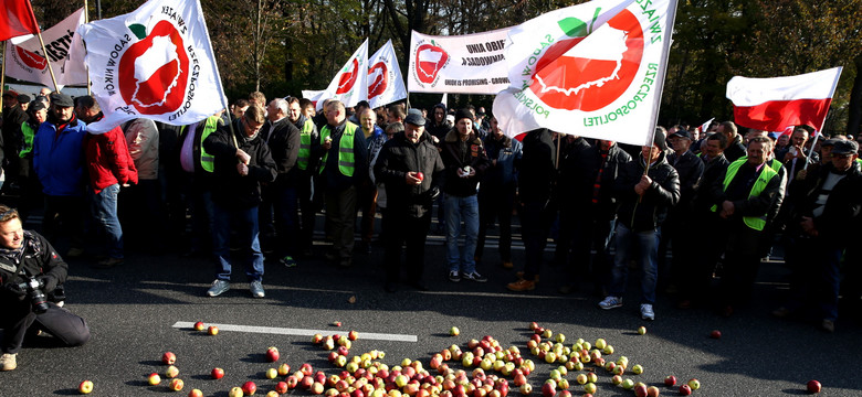 Sadownicy protestują. Wysypali jabłka przed Kancelarią Premiera. ZDJĘCIA