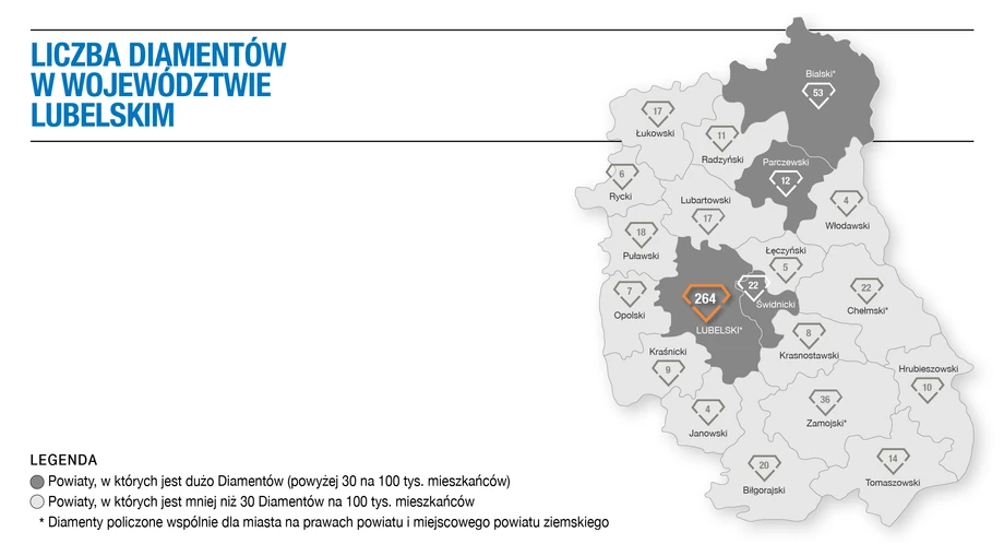 Liczba Diamentów w województwie lubelskim