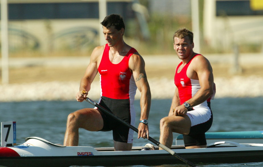 Daniel Jędraszko (z przodu) i Paweł Baraszkiewicz w czasie igrzysk olimpijskich w Atenach (2004 r.)