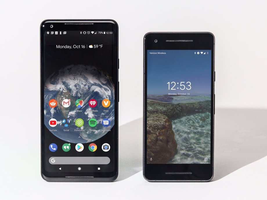 The Google Pixel 2 XL and the smaller-screened Pixel 2.