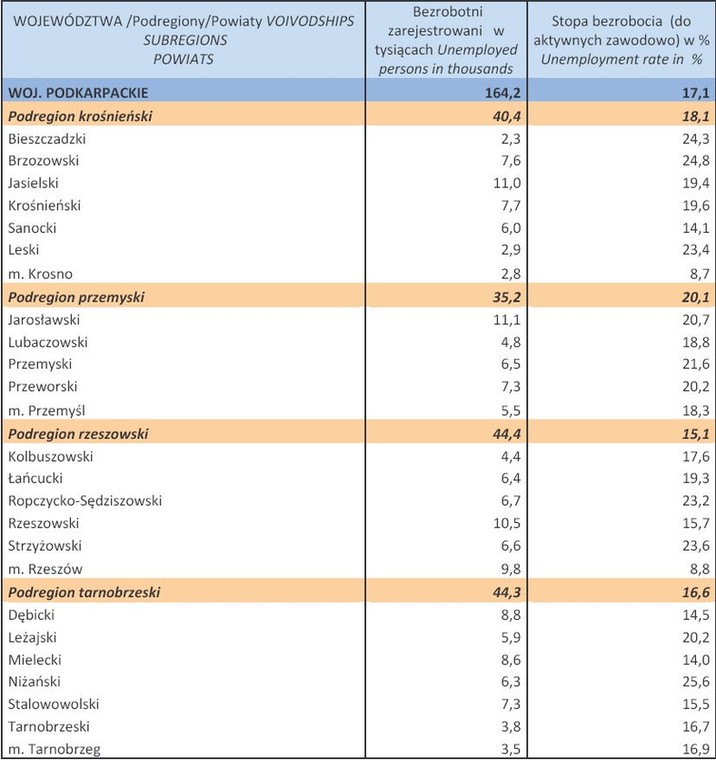 Bezrobocie w Polsce w lutym 2013 r. woj. PODKARPACKIE