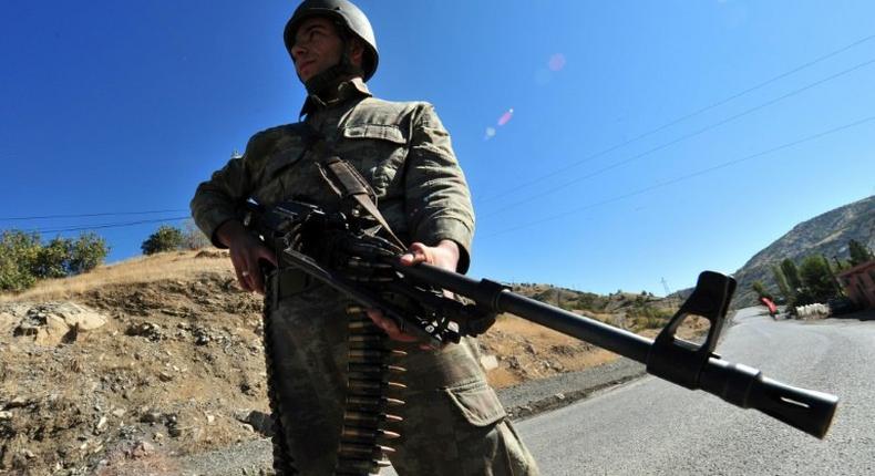 A Turkish soldier patrols the southeastern province of Sirnak, near the border with Iraq