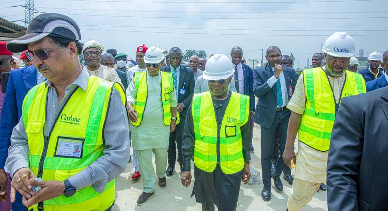 Abia State Governor, Alex Otti during the flagg off of a road project.