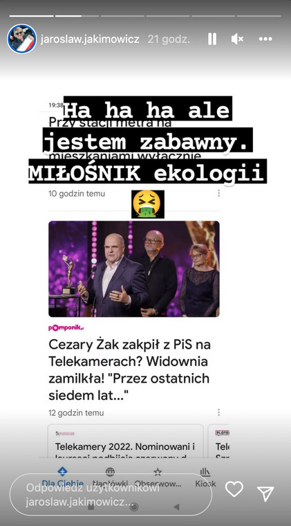 Jarosław Jakimowicz na Instagramie