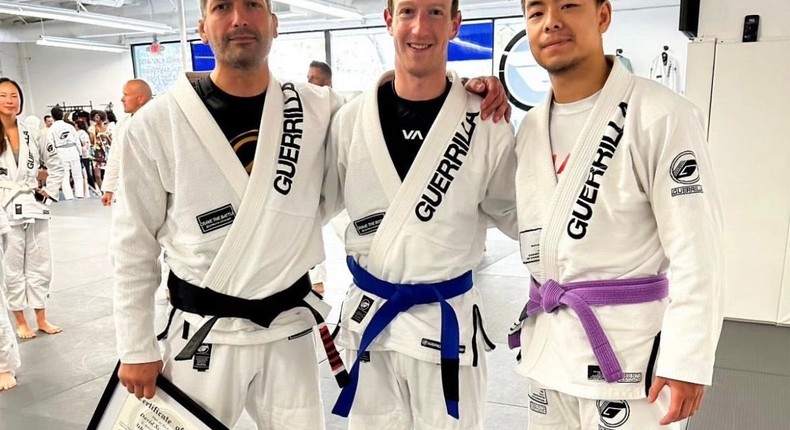 Zuckerberg congratulated his trainer, Dave Camarillo on his 5th degree black belt. Zuckerberg, meanwhile, was promoted to blue belt.Mark Zuckerberg