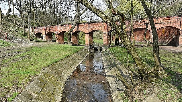 Kanał w parku "Fosa i Stoki Cytadeli" bywa opisywany jako pozostałość po Drnie, źródło: źródło: Wikimedia Commons / Adrian Grycuk