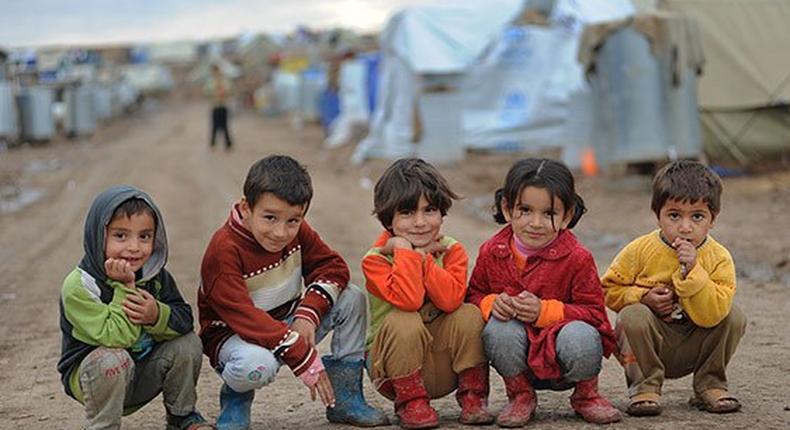 Syrian children in a refugee camp