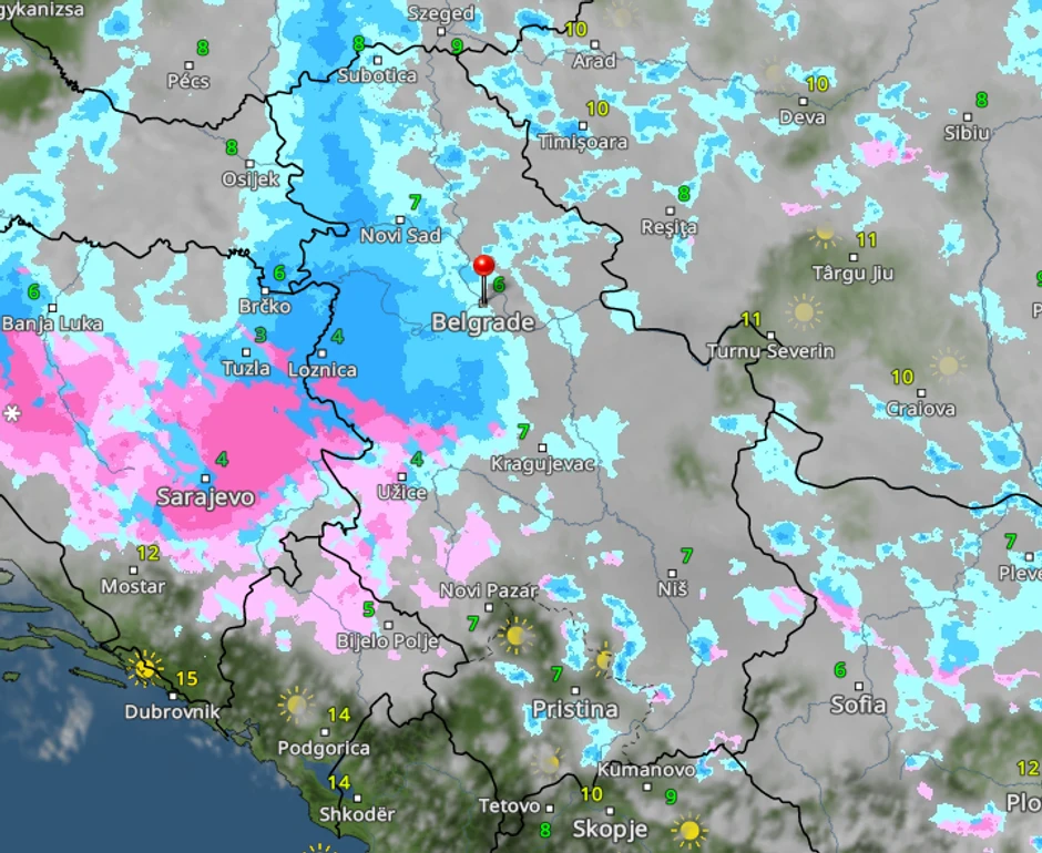 Kretanje padavina u Srbiji u 11 časova