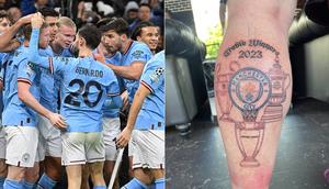 Man City fan tattoos Champions League trophy on leg in anticipation of treble