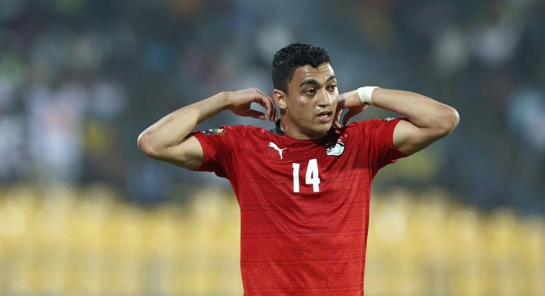 Egypt's forward Mostafa Mohamed reacts during the Group D Africa Cup of Nations (AFCON) 2021 football match between Egypt and Sudan in Cameroon, on January 19, 2022 Creator: Kenzo Tribouillard