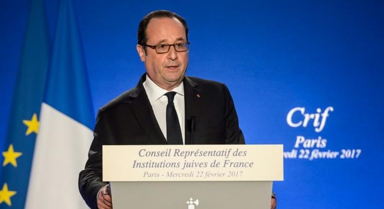 French President Francois Hollande said a two-state solution to the Middle East conflict was the only way for Israel to remain a pluralist and democratic society