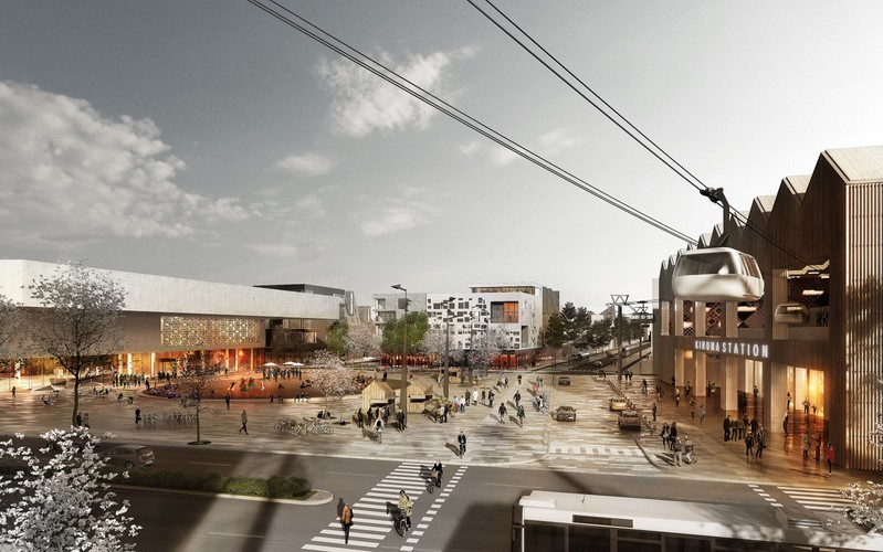 Spółka LKAB na budowę nowych obiektów użyteczności publicznej przeznaczy 3,74 mld koron szwedzkich, czyli około 1,6 mld zł. Mieszkańców Kiruny najbardziej niepokoi jednak kwestia nowych mieszkań. Spółka LKAB zobowiązała się, że zwróci mieszkańcom równowartość ich dotychczasowych domów powiększoną o 25 proc., jednak ludzie martwią się, że pieniądze te nie pokryją kosztów budowy nowych domów. Na zdjęciu wizualizacja nowego centrum Kiruny, źródło: White architects