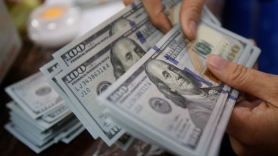 FILE PHOTO: An employee of a bank counts US dollar notes at a branch in HanoiReuters