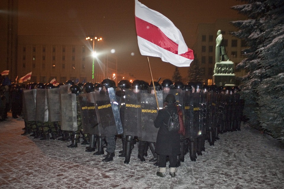 Manifestacja na Placu Niepodległości w Białorusi fot. PAP/Wojciech Pacewicz