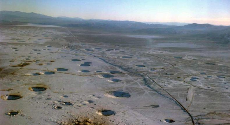 The pockmarked Nevada Testing Site, strewn with craters from all the nuclear weapons tests that took place there.NNSA