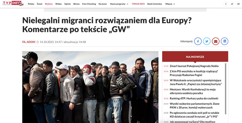 TVP Info o kryzysie migracyjnym w czasie ciszy wyborczej