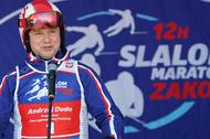 Andrzej Duda podczas 8. edycji charytatywnych zawodów w narciarstwie alpejskim 12H Slalom Maraton Zakopane 2022