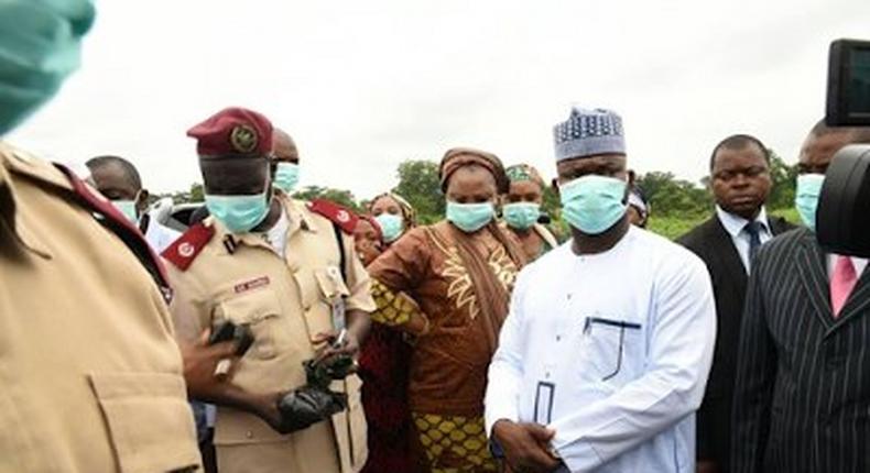 Governor Yahaya Bello's convoy at the scene of the accident as well as road safety officials