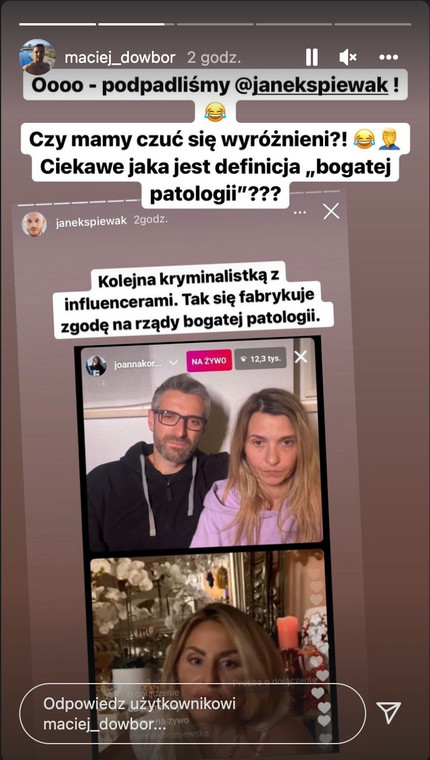 Maciej Dowbor odpowiada na zarzuty Jana Śpiewaka na Instagramie