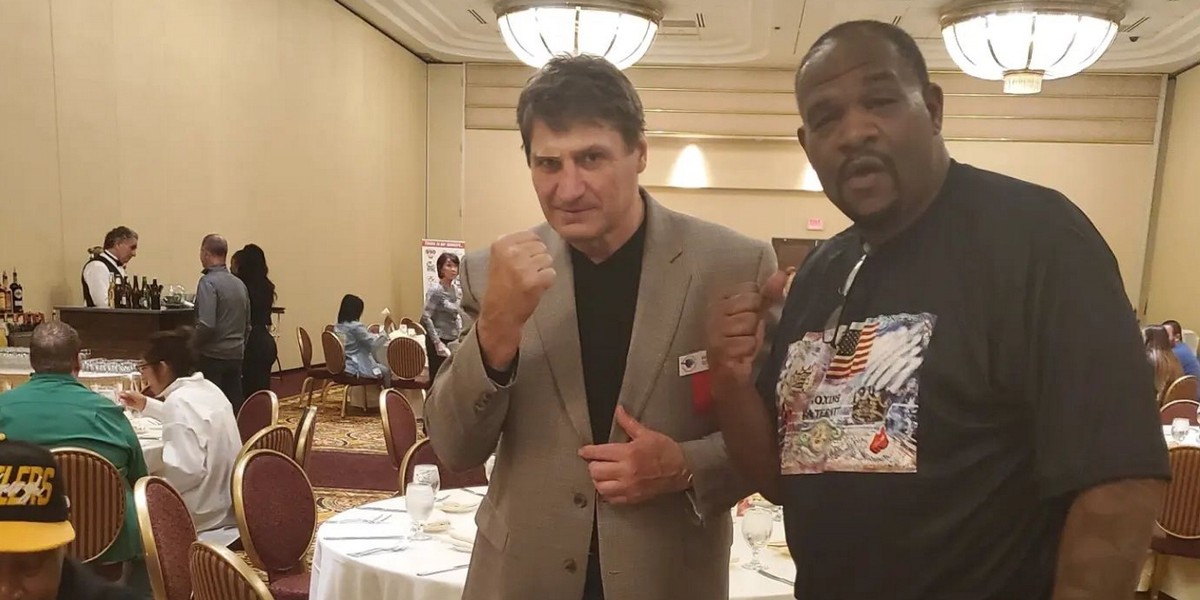 Andrzej Gołota i Riddick Bowe podczas imprezy w Canastocie.