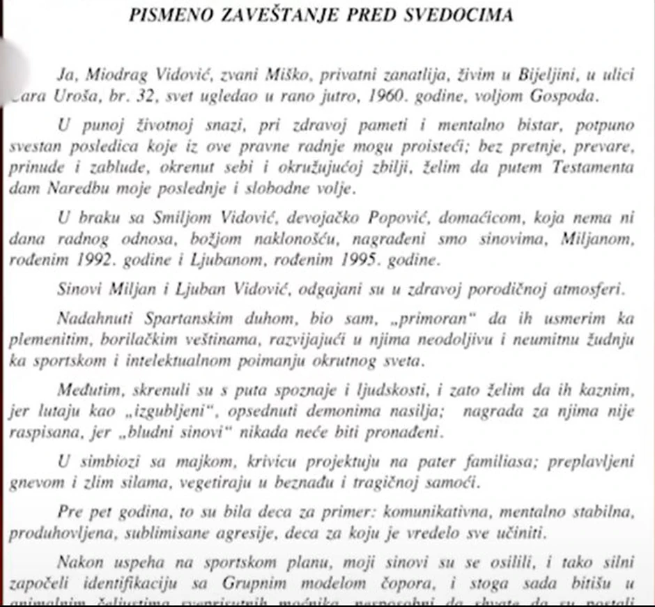 Deo pisma kojim se otac odrekao braće Hofman