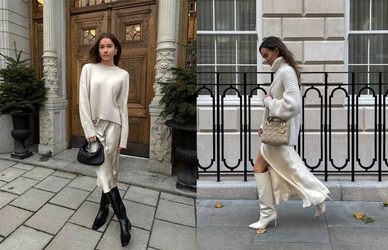 Ako nosiť sukňu s pulóvrom štýlovo.