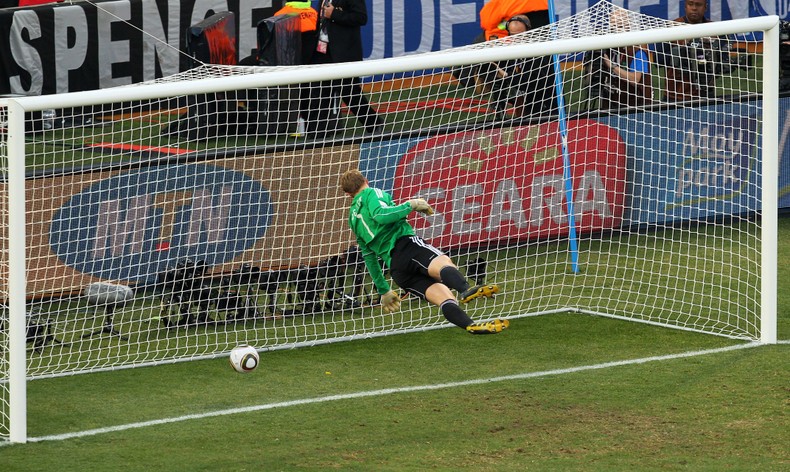 Germany's Manuel Neuer watches the ball bounce over the line after Frank Lampard's shot in 2010.Cameron Spencer/Getty Images