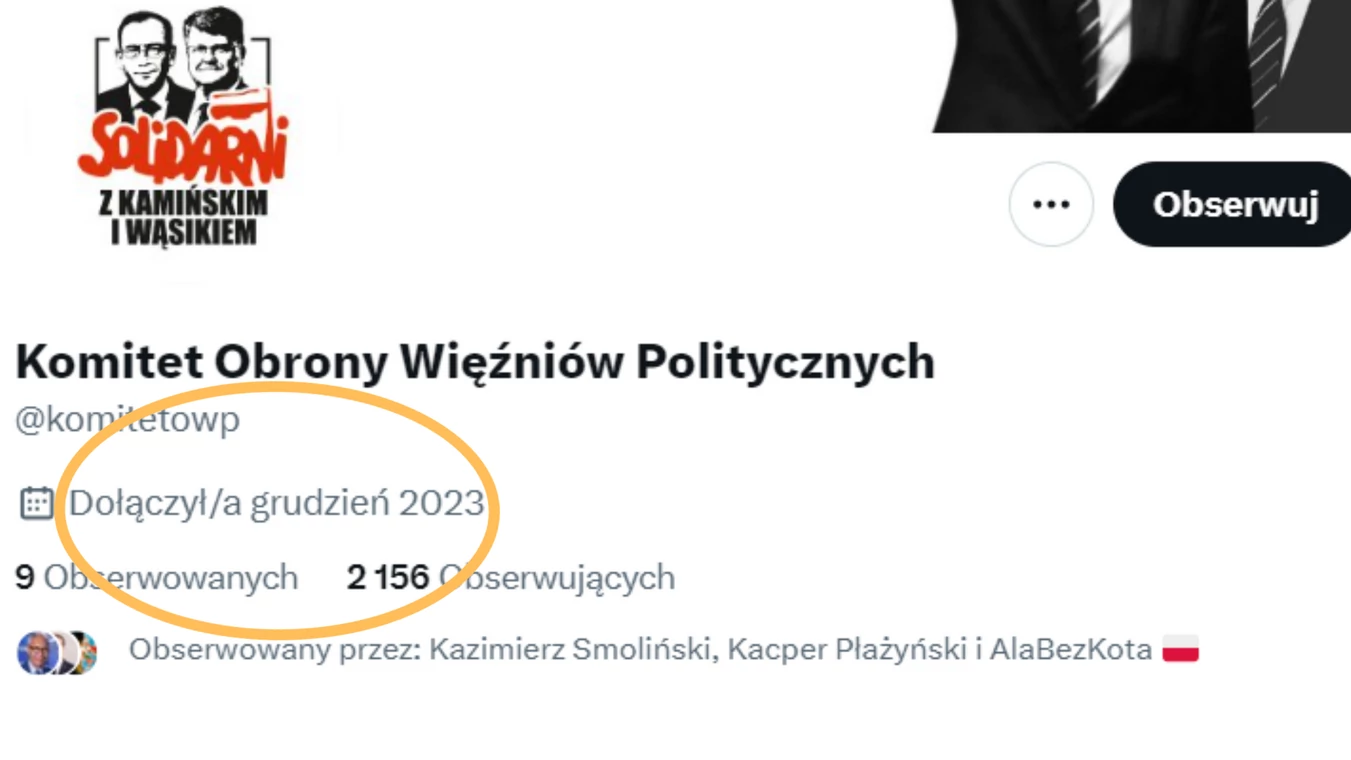 X pokazuje jasno, kiedy konto powstało (Screen: X/komitetowp)