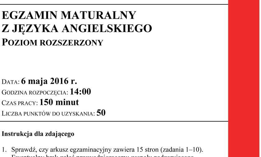 Matura 2016. Język angielski poziom rozszerzony. Pytania i odpowiedzi