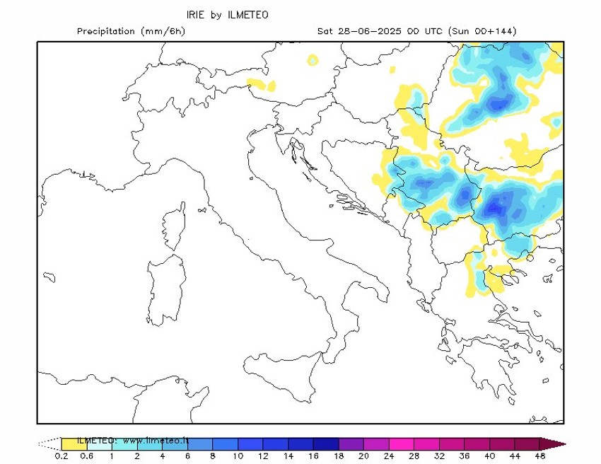 Padavine u noći između petka i subote