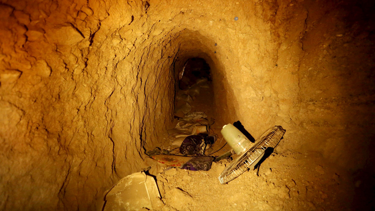 A tunnel used by Islamic State militants is seen in the town of Sinjar