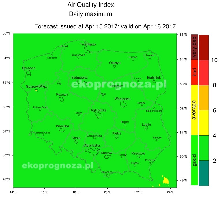 Ekoprognoza na 16 kwietnia 2017r.