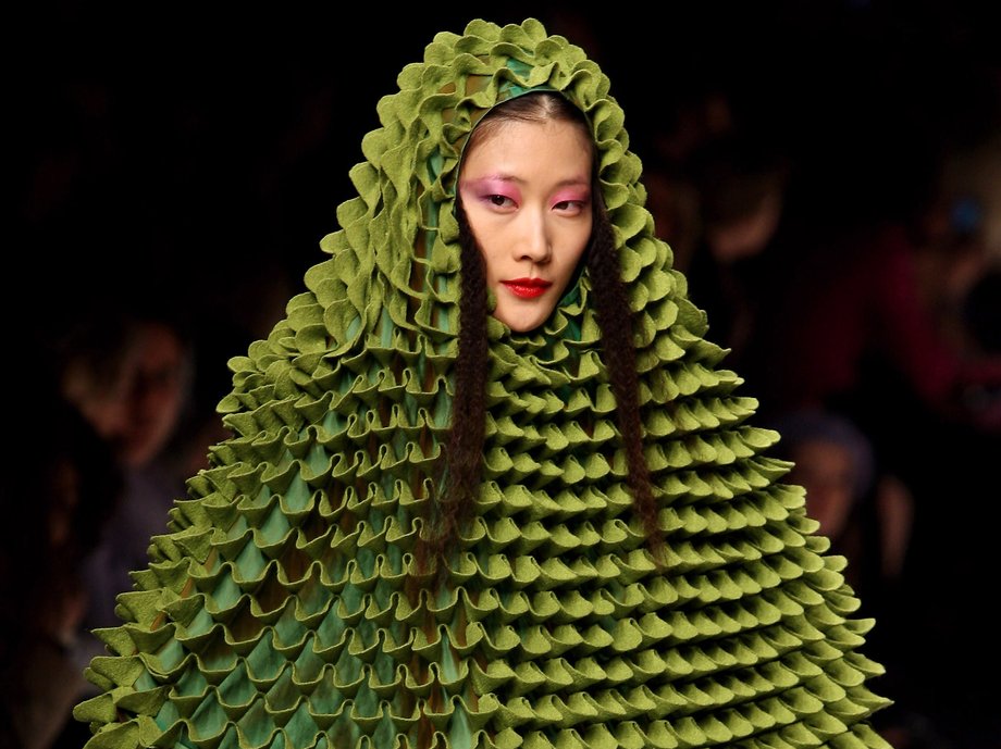 A model walks the runway in the Agatha Ruiz De La Prada show during Milan Fashion Week in 2009.